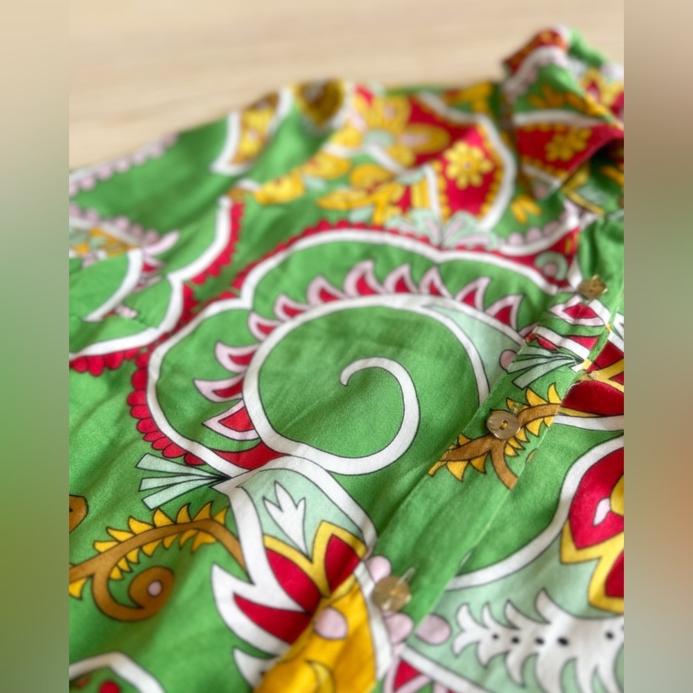 Haute Hippie Vintage Green Paisley Tie Blouse | Size Small